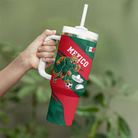 Personalized Mexico Football Jaguar Mascot Tumbler With Handle Sugar Skull Sombrero Aztec