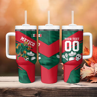 Personalized Mexico Football Jaguar Mascot Tumbler With Handle Sugar Skull Sombrero Aztec
