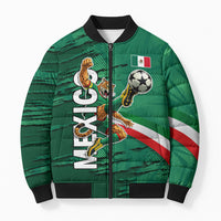 Personalized Mexico Football Bomber Puffer Jacket Jaguar Mascot Artistic Brush Stroke Texture