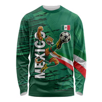 Personalized Mexico Football Long Sleeve Shirt Jaguar Mascot Artistic Brush Stroke Texture