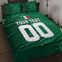 Personalized Mexico Football Quilt Bed Set Jaguar Mascot Artistic Brush Stroke Texture