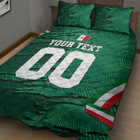 Personalized Mexico Football Quilt Bed Set Jaguar Mascot Artistic Brush Stroke Texture