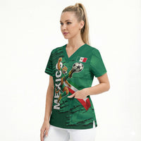 Personalized Mexico Football Scrub Top Jaguar Mascot Artistic Brush Stroke Texture
