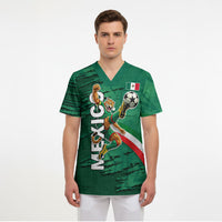 Personalized Mexico Football Scrub Top Jaguar Mascot Artistic Brush Stroke Texture