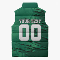 Personalized Mexico Football Sleeveless Puffer Jacket Jaguar Mascot Artistic Brush Stroke Texture