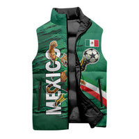 Personalized Mexico Football Sleeveless Puffer Jacket Jaguar Mascot Artistic Brush Stroke Texture