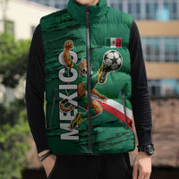 Personalized Mexico Football Sleeveless Puffer Jacket Jaguar Mascot Artistic Brush Stroke Texture