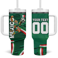 Personalized Mexico Football Tumbler With Handle Jaguar Mascot Artistic Brush Stroke Texture