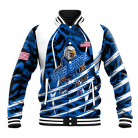 Personalized United States Soccer Baseball Jacket USA Patriotic Eagle Mascot - Blue Geometric