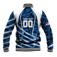Personalized United States Soccer Baseball Jacket USA Patriotic Eagle Mascot - Blue Geometric