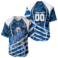 Personalized United States Soccer Baseball Jersey USA Patriotic Eagle Mascot - Blue Geometric