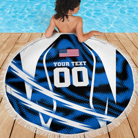 Personalized United States Soccer Beach Blanket USA Patriotic Eagle Mascot - Blue Geometric