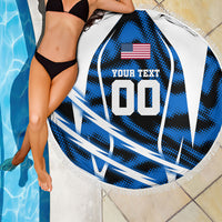 Personalized United States Soccer Beach Blanket USA Patriotic Eagle Mascot - Blue Geometric