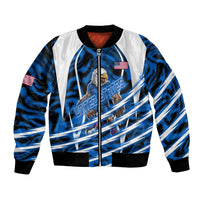 Personalized United States Soccer Bomber Jacket USA Patriotic Eagle Mascot - Blue Geometric