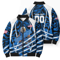 Personalized United States Soccer Bomber Puffer Jacket USA Patriotic Eagle Mascot - Blue Geometric