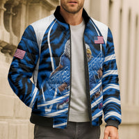Personalized United States Soccer Bomber Puffer Jacket USA Patriotic Eagle Mascot - Blue Geometric