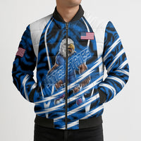 Personalized United States Soccer Bomber Puffer Jacket USA Patriotic Eagle Mascot - Blue Geometric