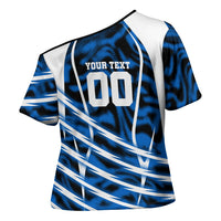 Personalized United States Soccer Cross Shoulder Shirt USA Patriotic Eagle Mascot - Blue Geometric