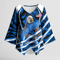Personalized United States Soccer Kimono Sleeve Blouse USA Patriotic Eagle Mascot - Blue Geometric