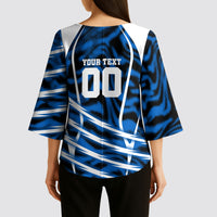 Personalized United States Soccer Kimono Sleeve Blouse USA Patriotic Eagle Mascot - Blue Geometric