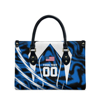Personalized United States Soccer Leather Bag USA Patriotic Eagle Mascot - Blue Geometric