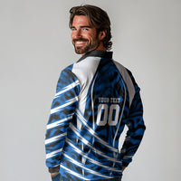 Personalized United States Soccer Long Sleeve Polo Shirt USA Patriotic Eagle Mascot - Blue Geometric