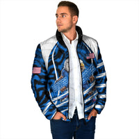 Personalized United States Soccer Padded Jacket USA Patriotic Eagle Mascot - Blue Geometric