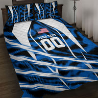 Personalized United States Soccer Quilt Bed Set USA Patriotic Eagle Mascot - Blue Geometric