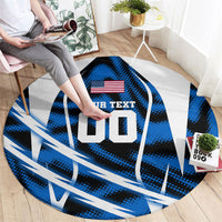 Personalized United States Soccer Round Carpet USA Patriotic Eagle Mascot - Blue Geometric