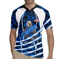 Personalized United States Soccer Rugby Jersey USA Patriotic Eagle Mascot - Blue Geometric