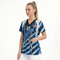 Personalized United States Soccer Scrub Top USA Patriotic Eagle Mascot - Blue Geometric
