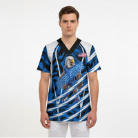 Personalized United States Soccer Scrub Top USA Patriotic Eagle Mascot - Blue Geometric