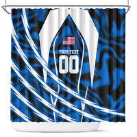 Personalized United States Soccer Shower Curtain USA Patriotic Eagle Mascot - Blue Geometric