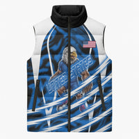 Personalized United States Soccer Sleeveless Puffer Jacket USA Patriotic Eagle Mascot - Blue Geometric