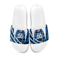 Personalized United States Soccer Slide Sandals USA Patriotic Eagle Mascot - Blue Geometric
