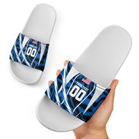 Personalized United States Soccer Slide Sandals USA Patriotic Eagle Mascot - Blue Geometric