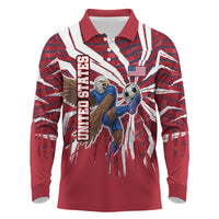 Personalized United States Soccer Long Sleeve Polo Shirt American Eagle World Football Mascot