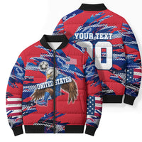 Personalized United States Soccer Eagle Bomber Puffer Jacket American Flag Grunge Patriot Art