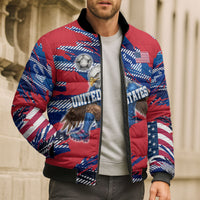 Personalized United States Soccer Eagle Bomber Puffer Jacket American Flag Grunge Patriot Art