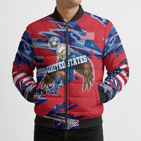 Personalized United States Soccer Eagle Bomber Puffer Jacket American Flag Grunge Patriot Art