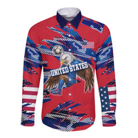 Personalized United States Soccer Eagle Long Sleeve Button Shirt American Flag Grunge Patriot Art