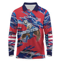 Personalized United States Soccer Eagle Long Sleeve Polo Shirt American Flag Grunge Patriot Art