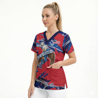 Personalized United States Soccer Eagle Scrub Top American Flag Grunge Patriot Art