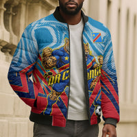 Personalized DR Congo Football Leopard Victory Bomber Puffer Jacket Congolese Soccer Comic Style