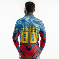 Personalized DR Congo Football Leopard Victory Long Sleeve Polo Shirt Congolese Soccer Comic Style