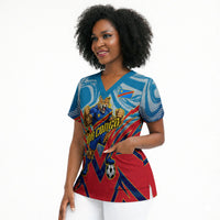 Personalized DR Congo Football Leopard Victory Scrub Top Congolese Soccer Comic Style