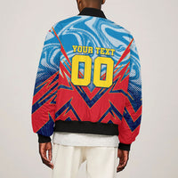 Personalized DR Congo Football Leopard Victory Sleeve Zip Bomber Jacket Congolese Soccer Comic Style