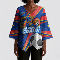 Personalized DR Congo Football Leopard GOAL Kimono Sleeve Blouse Congolese Football Champion - Dynamic Halftone Soccer Style