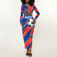 Personalized DR Congo Football Leopard GOAL Long Sleeve Bodycon Dress Congolese Football Champion - Dynamic Halftone Soccer Style