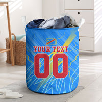 Personalized DR Congo Football Laundry Basket Lightning Leopard National Flag Motif
